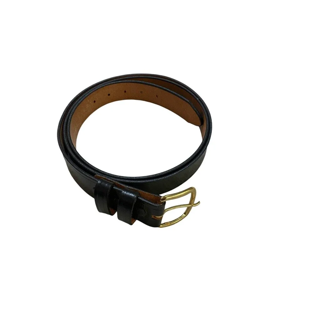 Vintage USA Union Made Top Grain Cowhide Leather Belt 48 Black Brass Tone